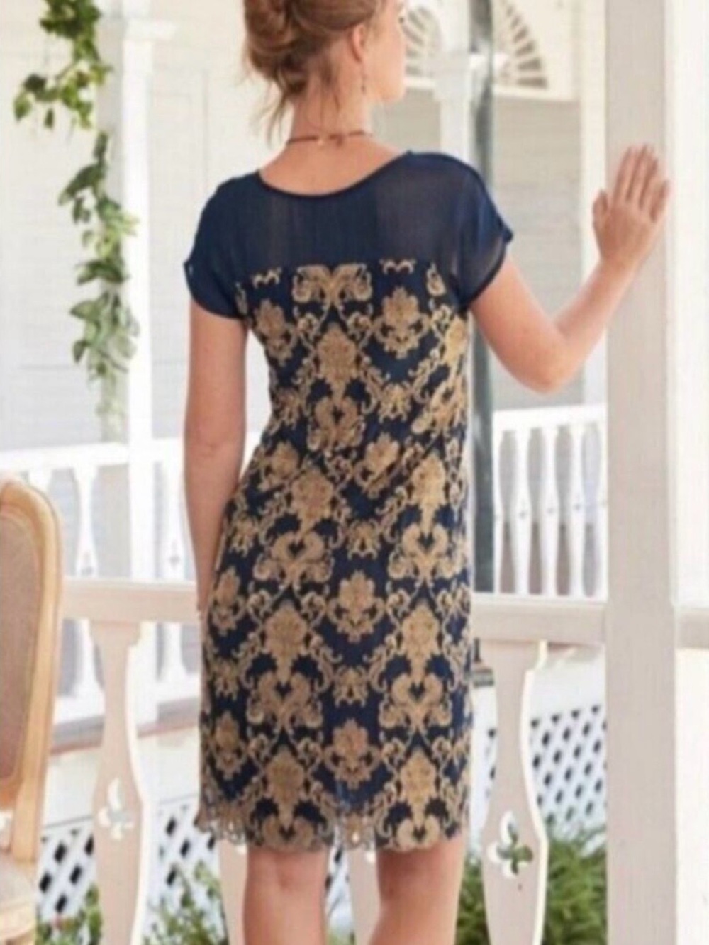 Sundance Teal Blue Gold Embroidery Shift Dress size large